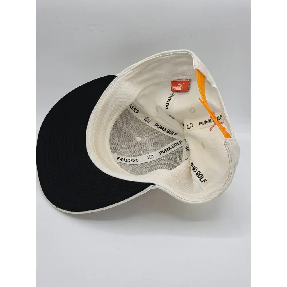 PUMA Golf Script Cap White Orange Retro 3D Embroidered Snapback Hat Rickie